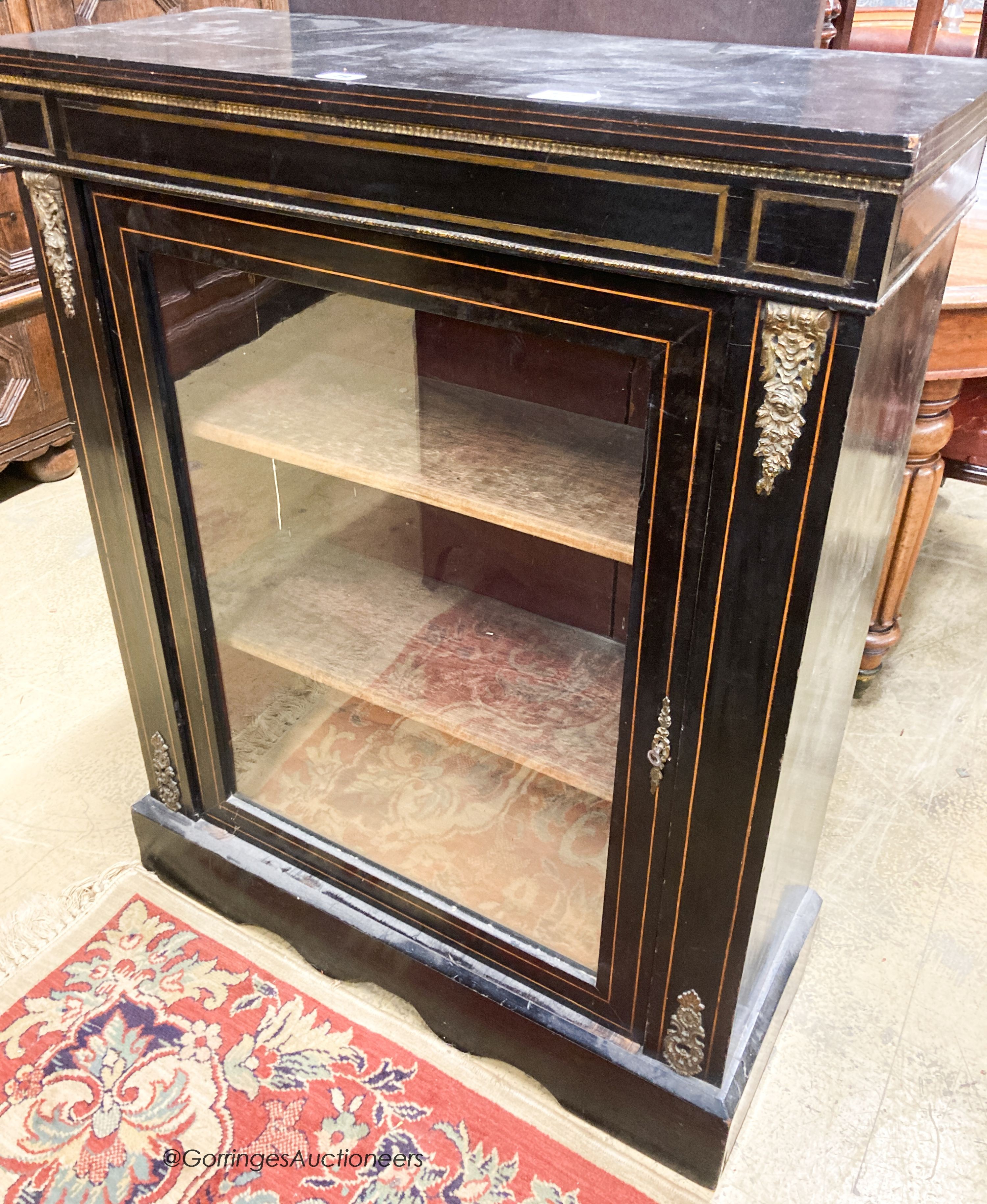 A late Victorian ebonised pier cabinet, width 82cm, depth 34cm, height 104cm